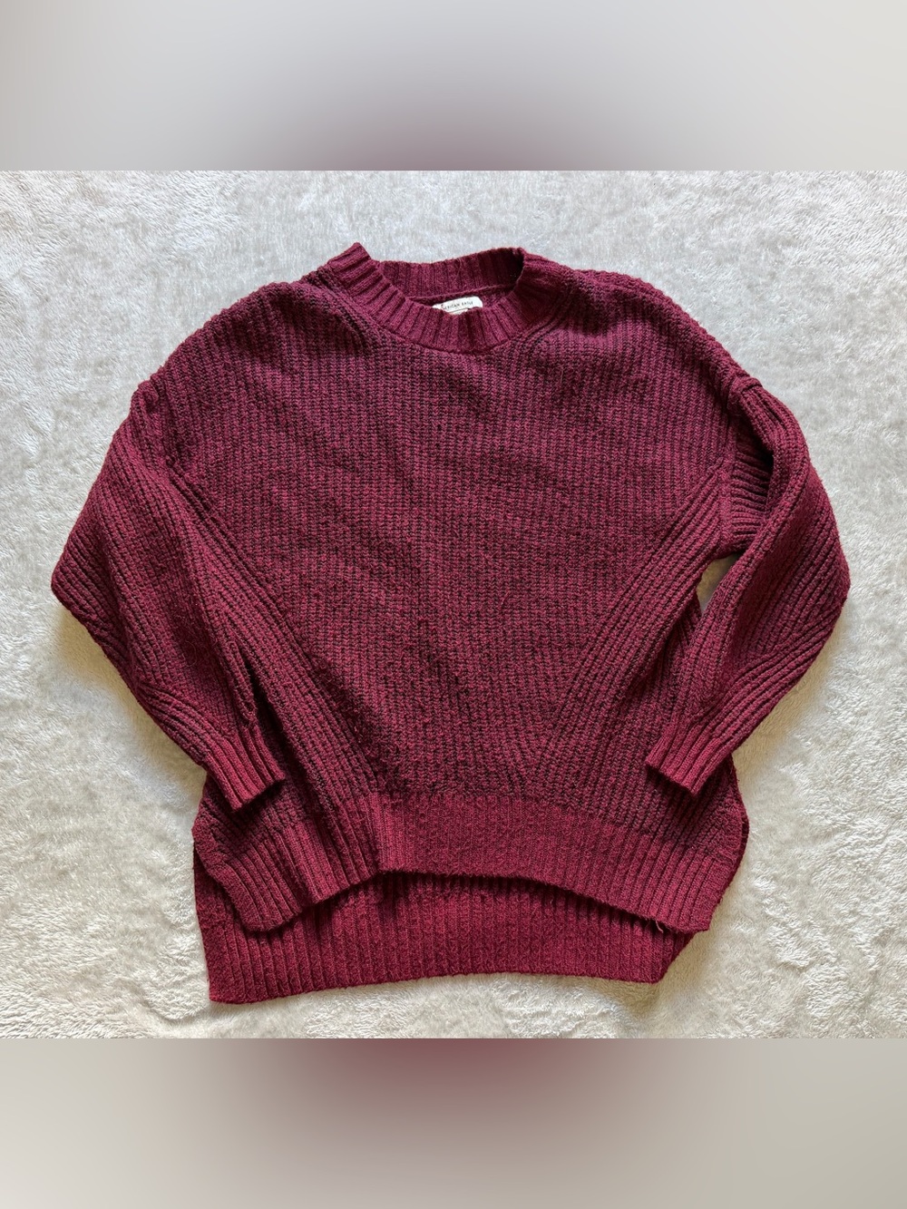 American Eagle Outfitters Burgundy Ribbed Crewneck Sweater